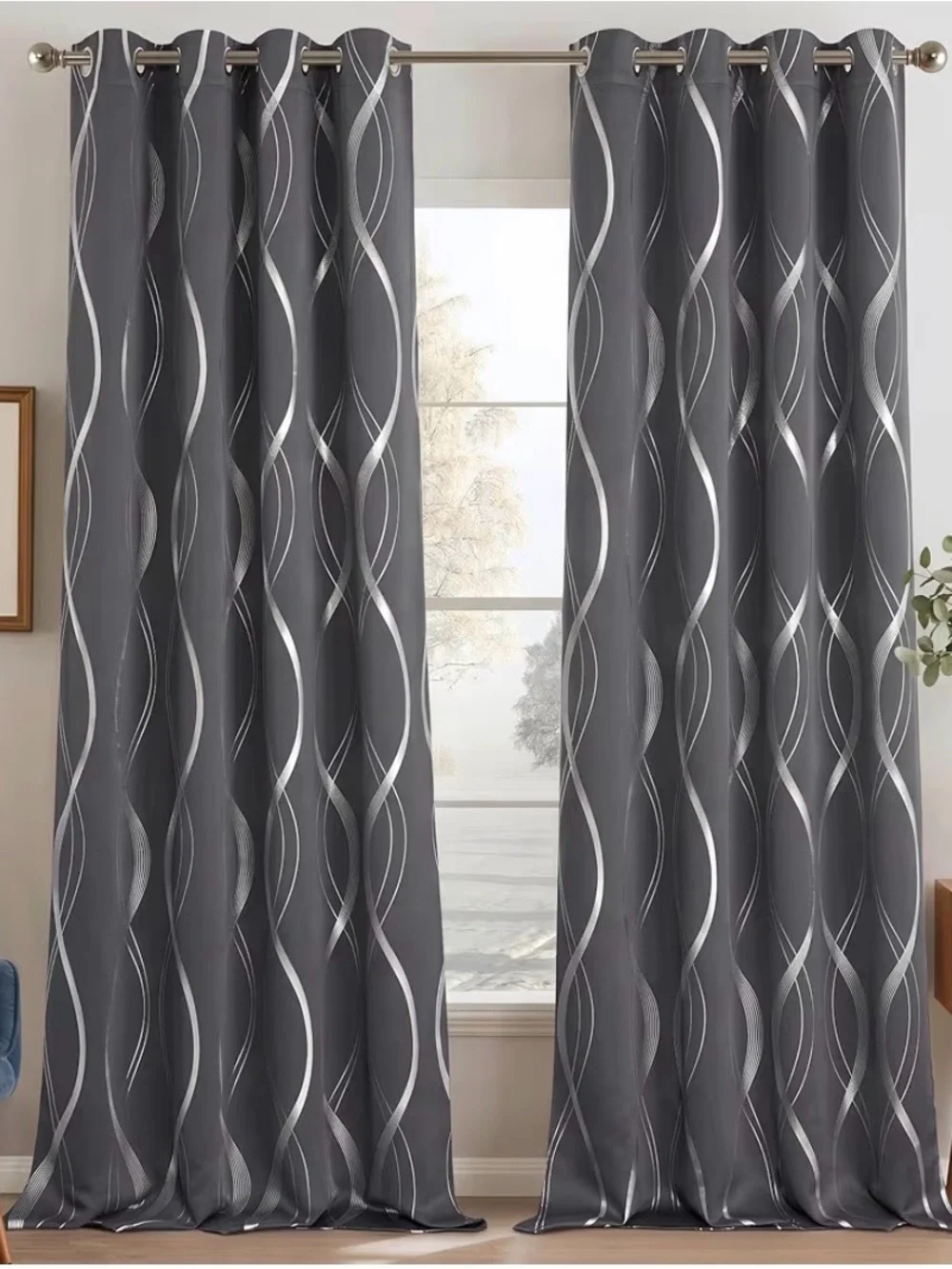 Grey Blackout Striped Pattern Curtains for Living Room 84 inch Long 4 panel set